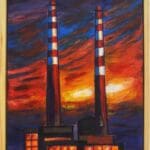Poolbeg Chimney dublin – Original acrylic on canvas – 33 × 43 cm – wooden framed