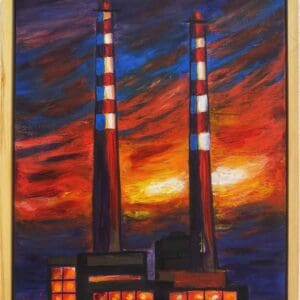 Poolbeg Chimney dublin – Original acrylic on canvas – 33 × 43 cm – wooden framed
