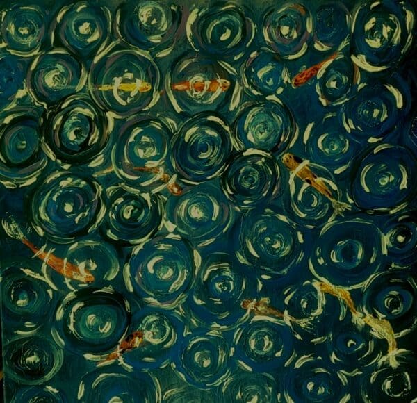 Moonlight and Raindrops on Koi Pond