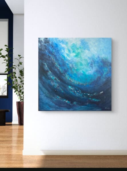 Large statement artwork. 90cms x 90cms “Breaking waves”