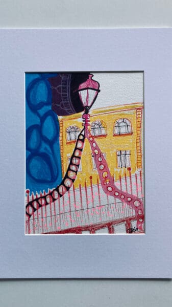 Original Drawing on Paper – Contemporary Irish Art - Ha’penny Bridge Dublin A4 Mounted