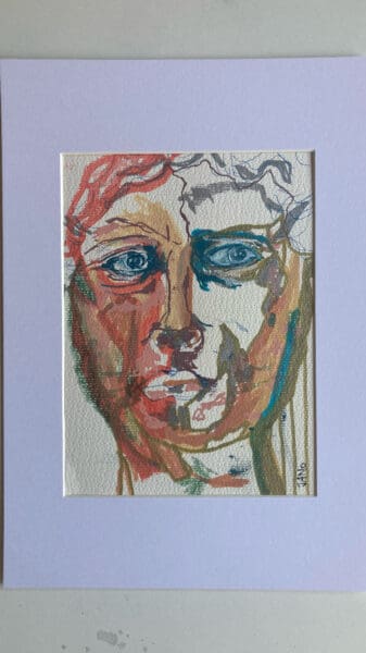 Original Irish Abstract Figurative Drawing Abstract - Romanesque A4 Mounted