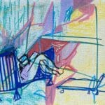 Original Figurative Drawing Contemporary Irish Art, Wall Art - The Girl on The Balcony A4 Mounted