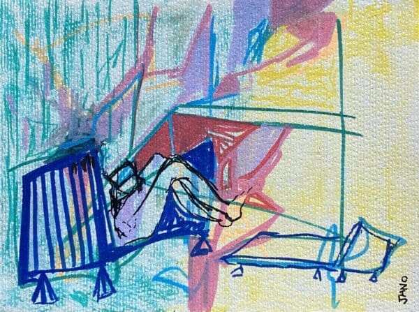 Original Figurative Drawing Contemporary Irish Art, Wall Art - The Girl on The Balcony A4 Mounted