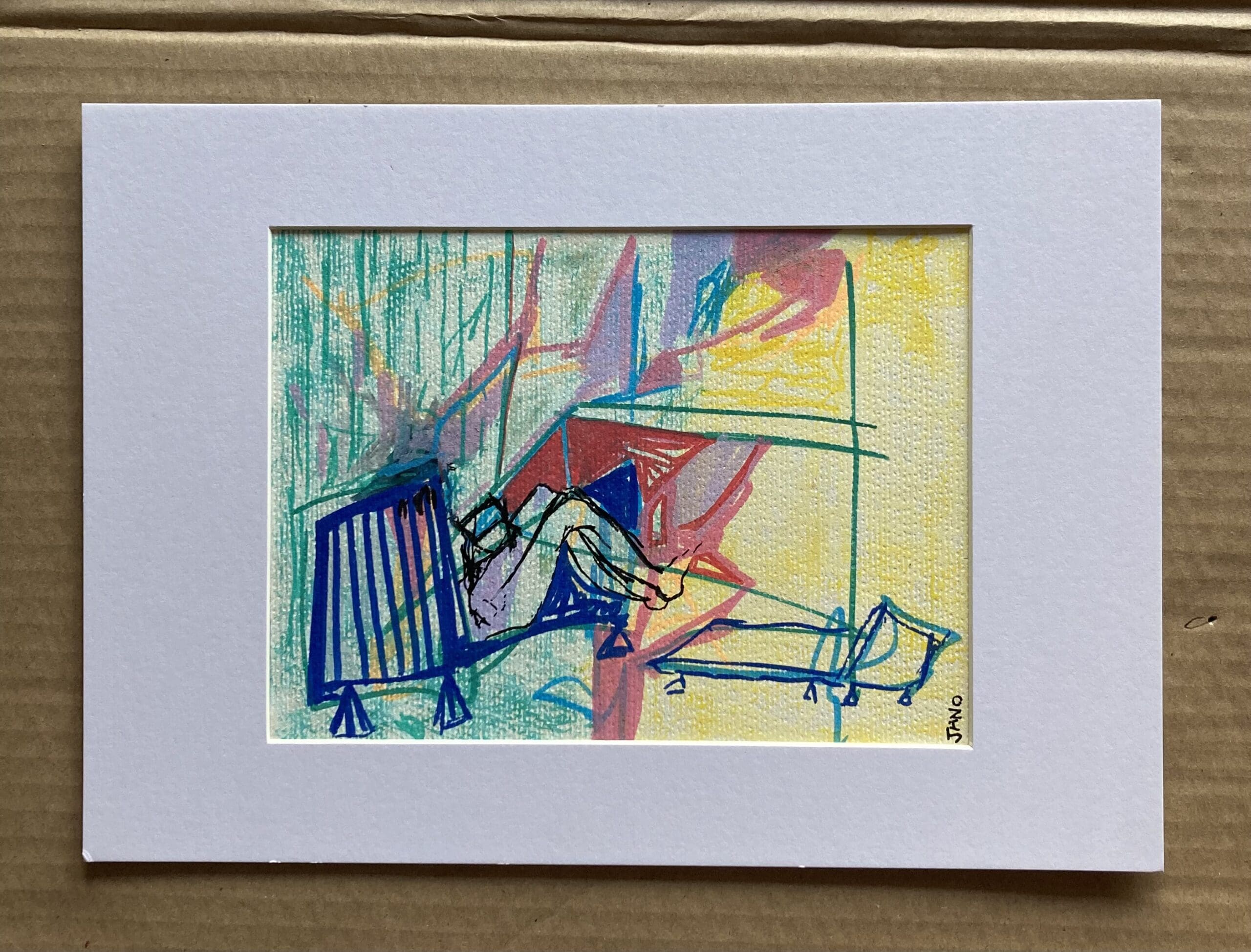 Original Figurative Drawing Contemporary Irish Art, Wall Art - The Girl on The Balcony A4 Mounted - Image 3