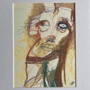 Original Irish Abstract Figurative Drawing Abstract - Face Body A4 Mounted