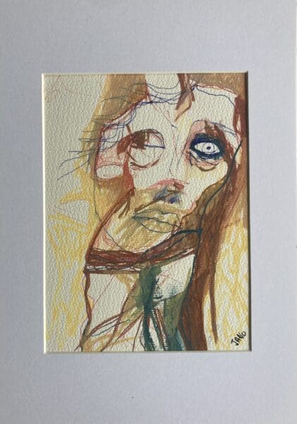 Original Irish Abstract Figurative Drawing Abstract - Face Body A4 Mounted
