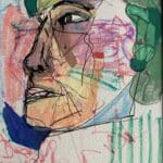 Original Irish Abstract Figurative Portrait Drawing Abstract - Someone I Used To Know A4 Mounted