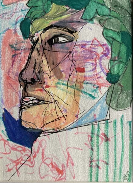 Original Irish Abstract Figurative Portrait Drawing Abstract - Someone I Used To Know A4 Mounted
