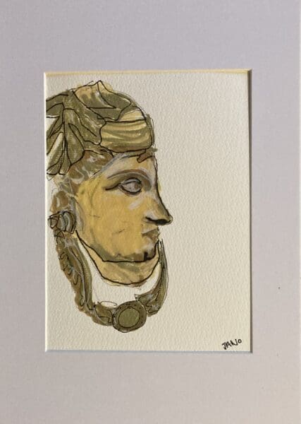 Original Irish Abstract Drawing Roman Door Knocker - “Knock Knock” A4 Mounted