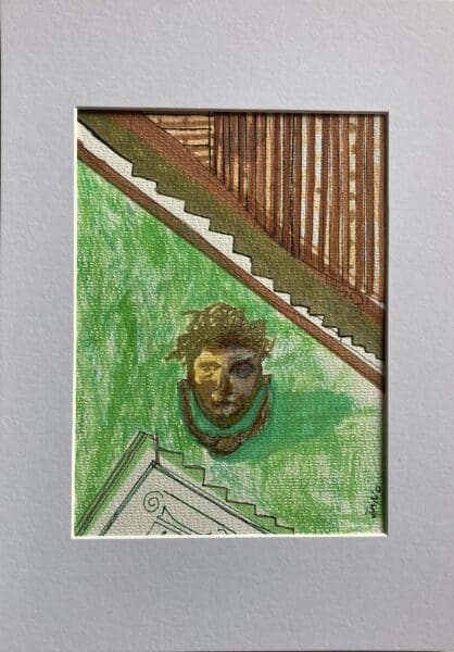 Original Irish Abstract Drawing Roman Door Knocker Junk Mail - No Junk Mail A4 Mounted