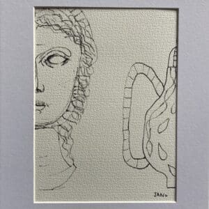 Original Irish Abstract Drawing Roman Lady Tea Drinker -“ I Need My Morning Tea” A4 Mounted