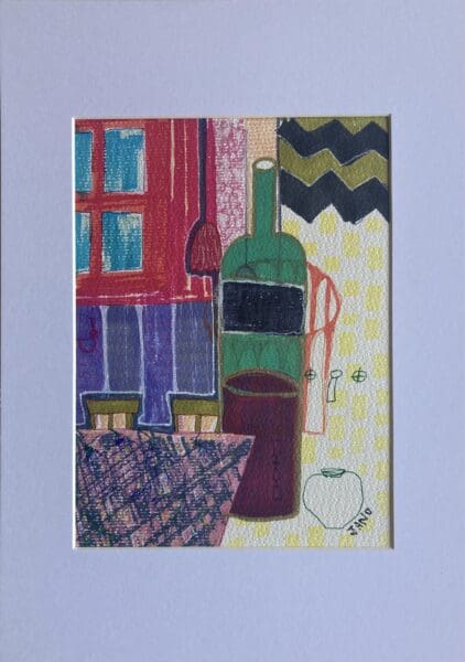 Original Irish Art - The Giant Wine Bottle A4 Mounted