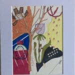 Original Irish Abstract Drawing - Gardening Today A4 Mounted