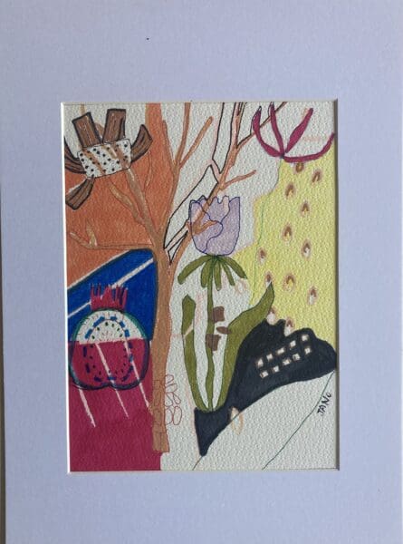 Original Irish Abstract Drawing - Gardening Today A4 Mounted