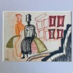 Original Irish Abstract Figurative Drawing Abstract - Waiting A4 Mounted
