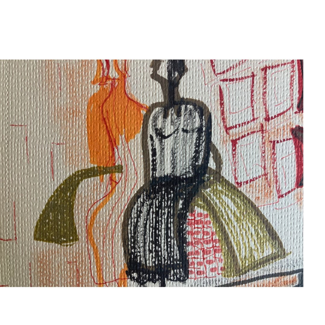Original Irish Abstract Figurative Drawing Abstract - Waiting A4 Mounted - Image 4