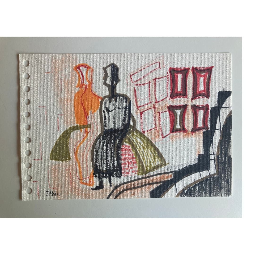 Original Irish Abstract Figurative Drawing Abstract - Waiting A4 Mounted - Image 5