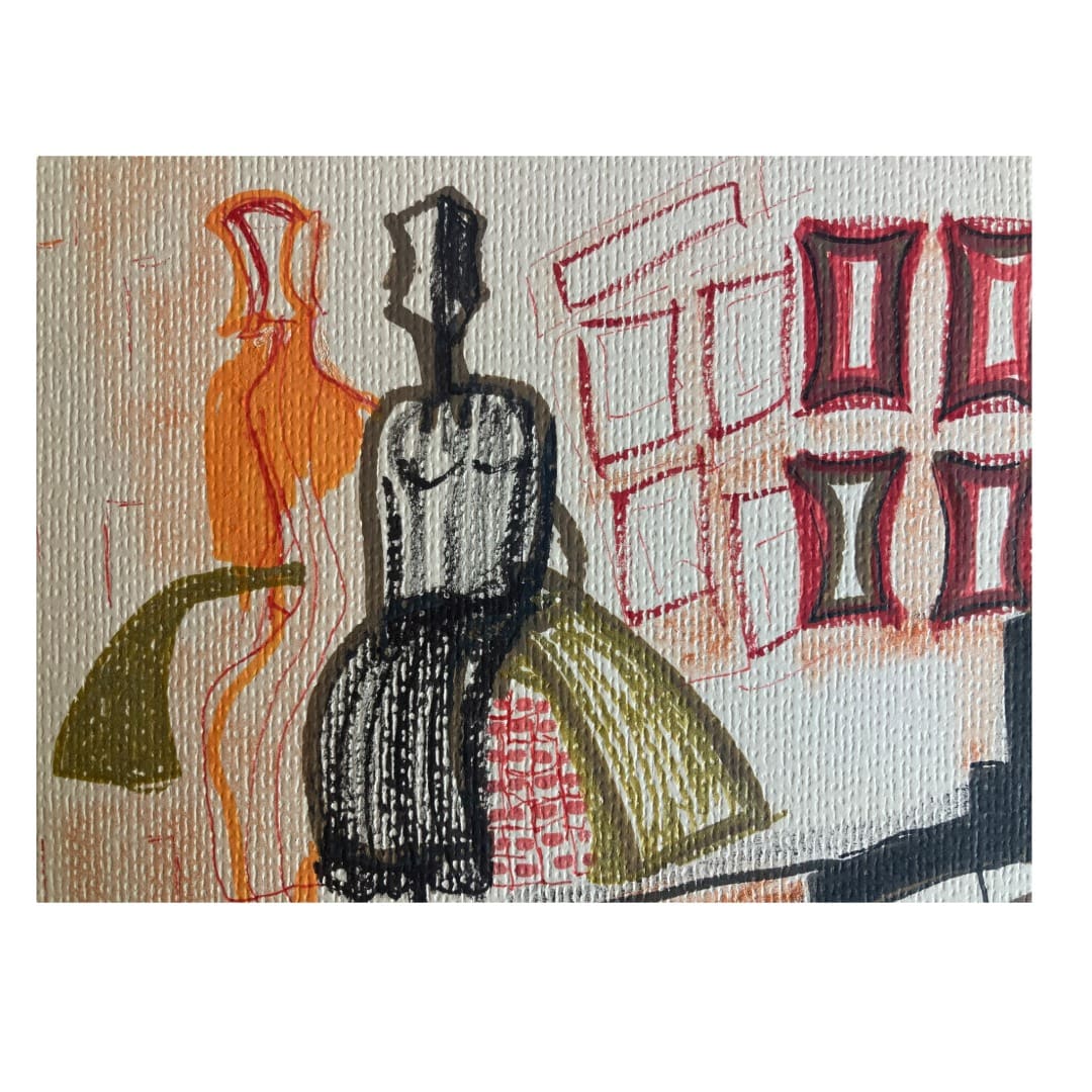 Original Irish Abstract Figurative Drawing Abstract - Waiting A4 Mounted - Image 3