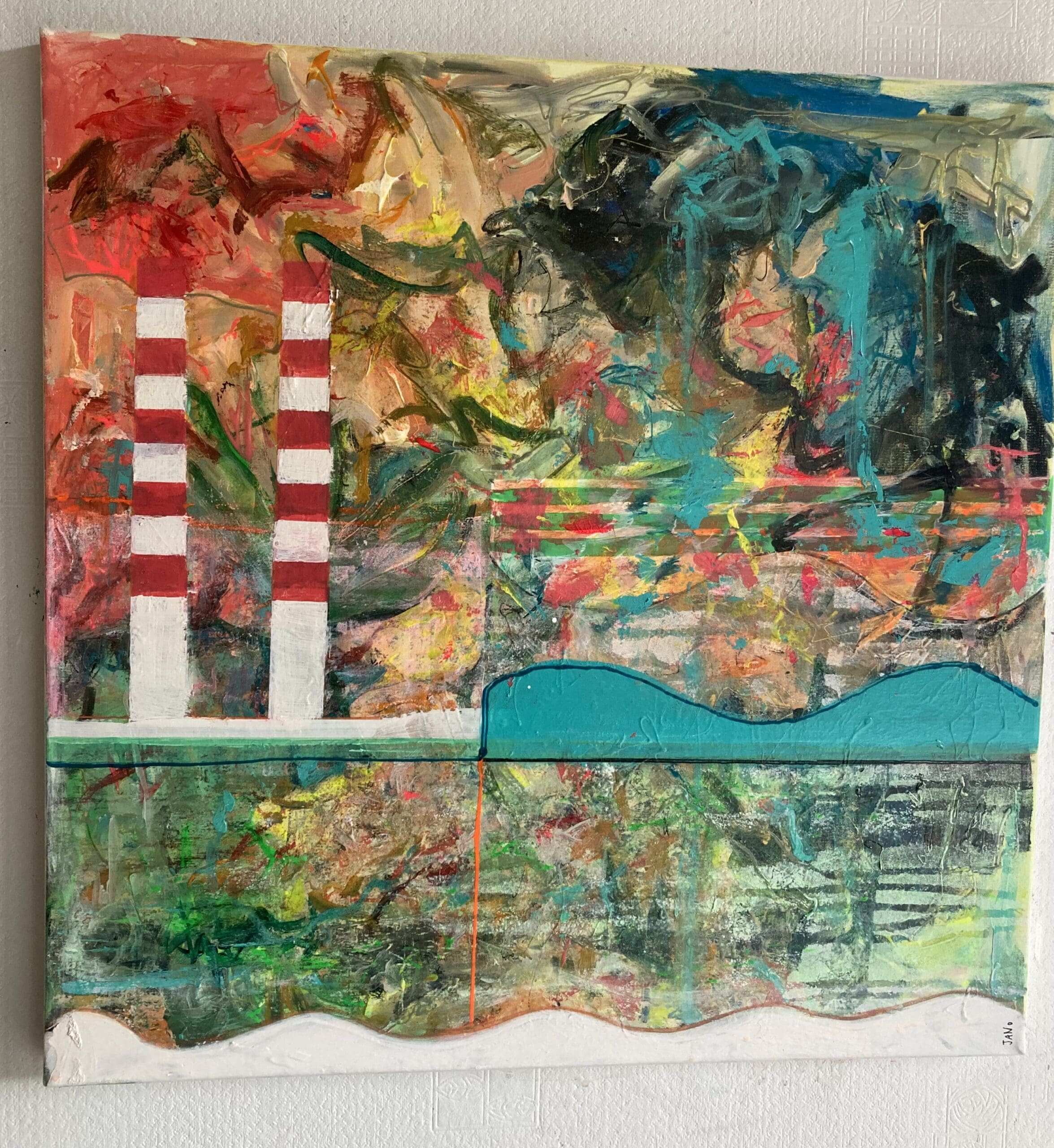 Original Art Dublin Cityscape Abstract Painting, Modern Art "Balmy Dublin - Poolbeg Chimneys" (60cm) - Image 3