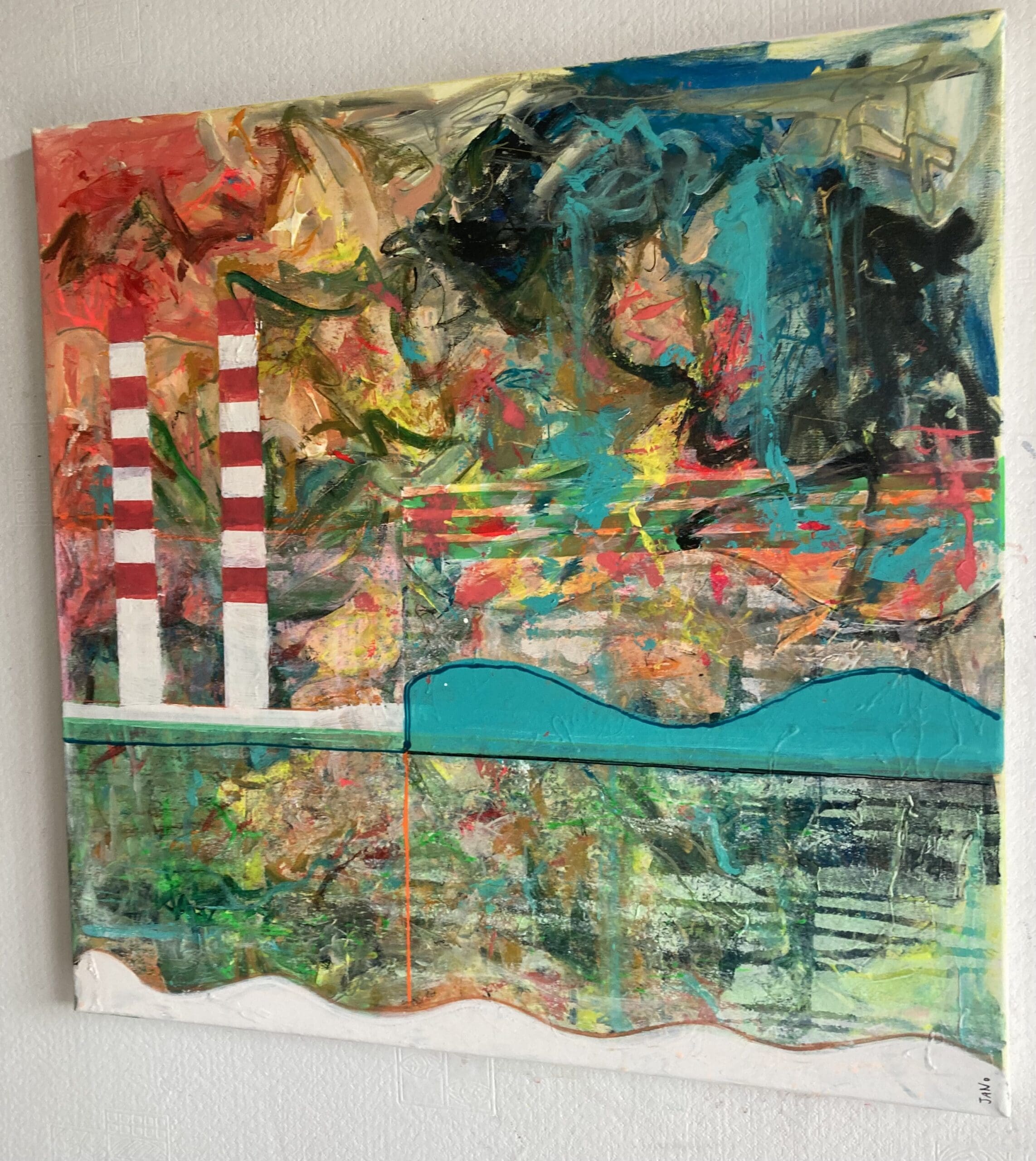 Original Art Dublin Cityscape Abstract Painting, Modern Art "Balmy Dublin - Poolbeg Chimneys" (60cm) - Image 2