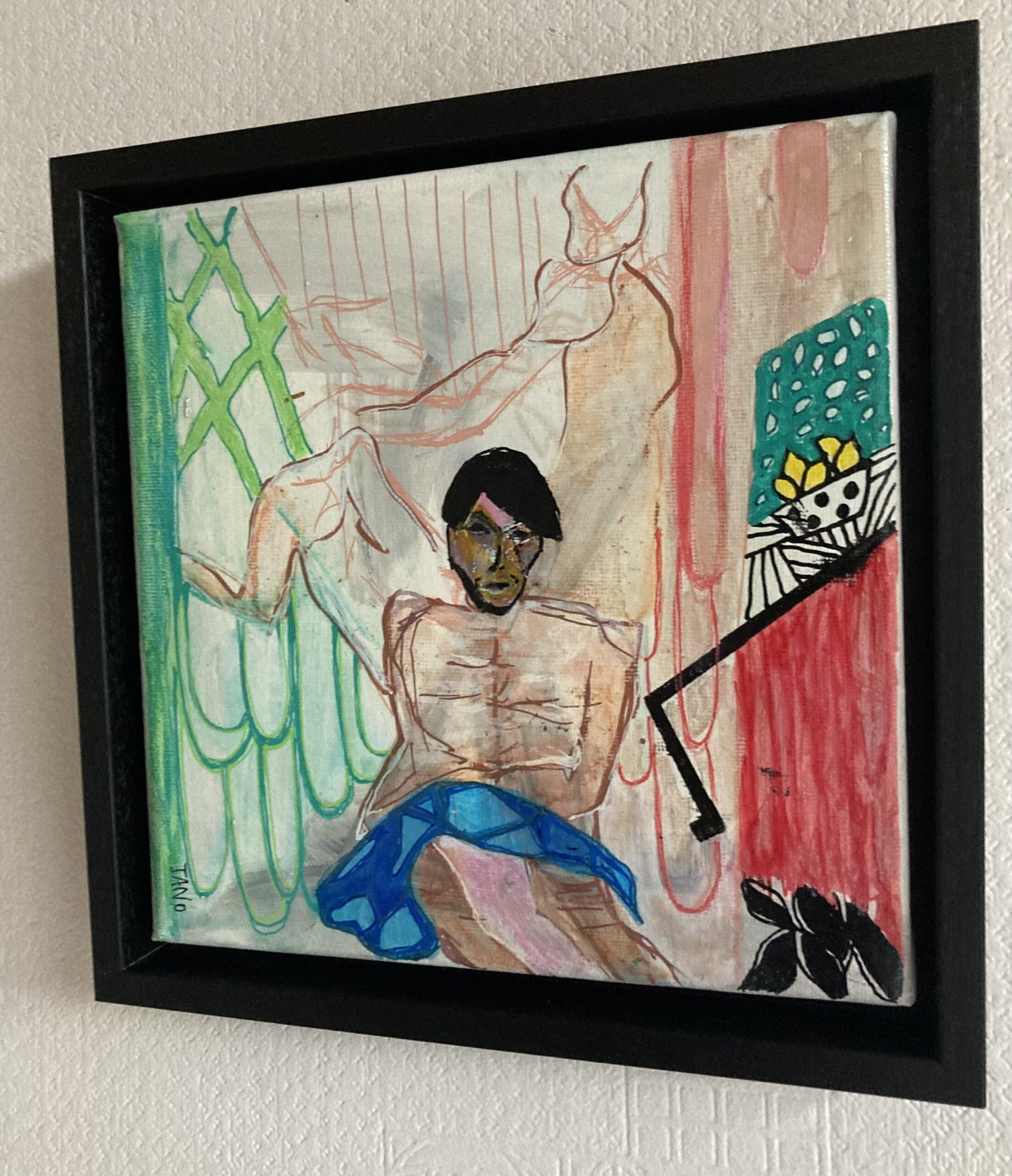 Original Abstract Figurative Painting, Modern Irish Wall Art, "The Guys" (24cm) FRAMED by Jano - Image 4