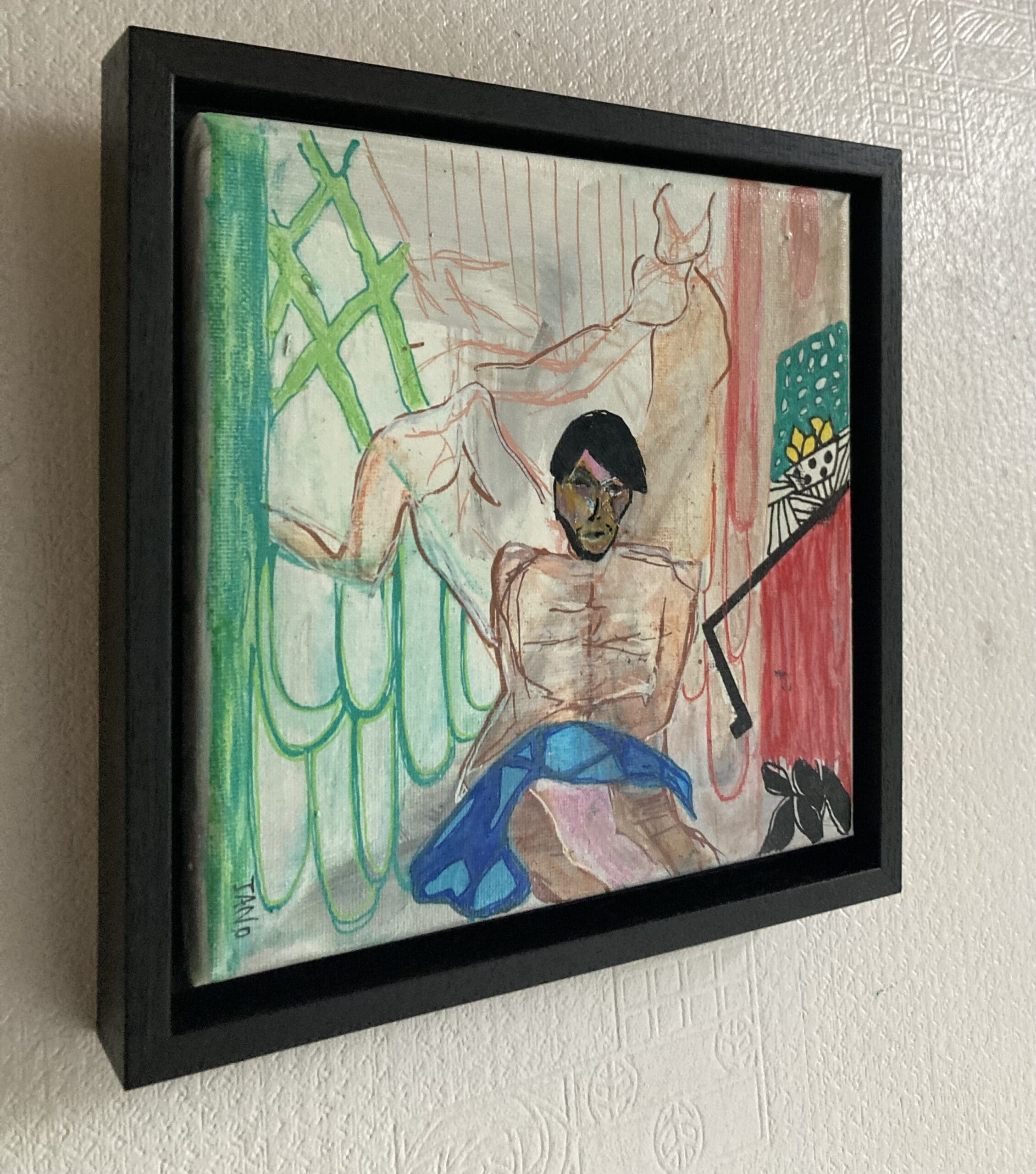 Original Abstract Figurative Painting, Modern Irish Wall Art, "The Guys" (24cm) FRAMED by Jano - Image 3