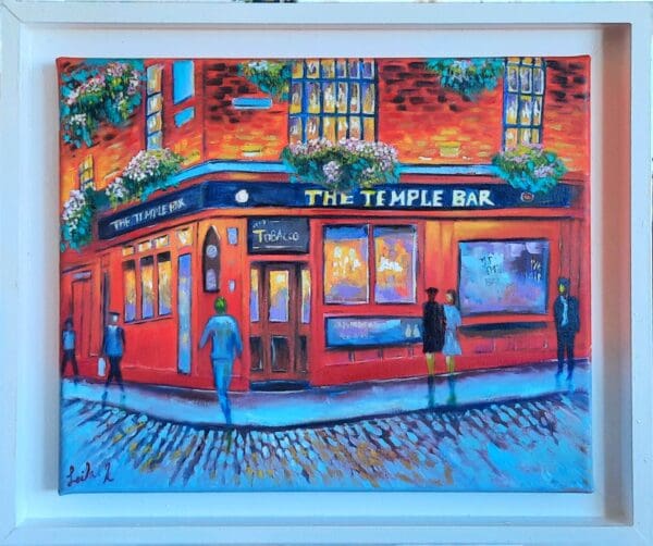 Original oil painting of Temple Bar, Dublin. Framed artwork, one of the most famous Irish landmarks