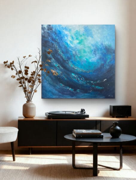 Large statement artwork. 90cms x 90cms “Breaking waves”