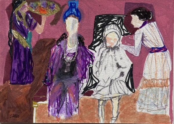 Original Irish Drawing - Irish Art Figurative Art - "Don't Fidget Bridget" A4 Mounted