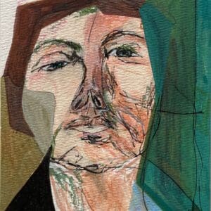 Original Irish Drawing - Irish Art Figurative Art - "The Woman on The Bus" A4 Mounted