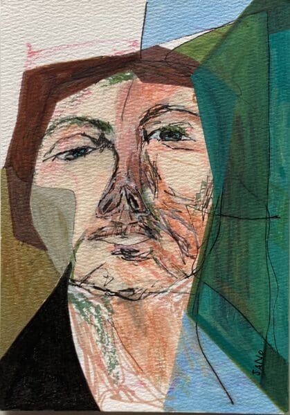 Original Irish Drawing - Irish Art Figurative Art - "The Woman on The Bus" A4 Mounted