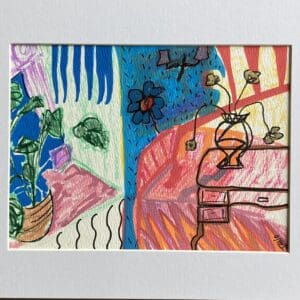 Original Drawing on Paper – Mid Century Style Irish Art - The Big Room A4 Mounted