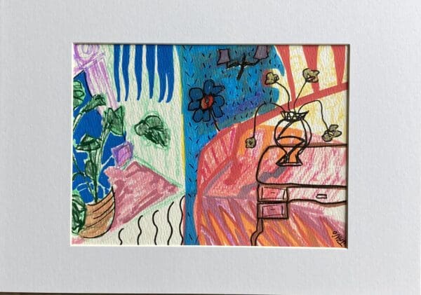 Original Drawing on Paper – Mid Century Style Irish Art - The Big Room A4 Mounted