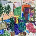 Original Drawing on Paper – Mid Century Style Irish Art - Contemporary Bohemian A4 Mounted