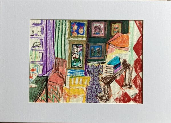 Original Drawing on Paper – Mid Century Style Contemporary Irish Art - Study Livingroom A4 Mounted