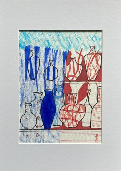 Original Irish Drawing - Irish Art Interiors Art - VASES A4 Mounted