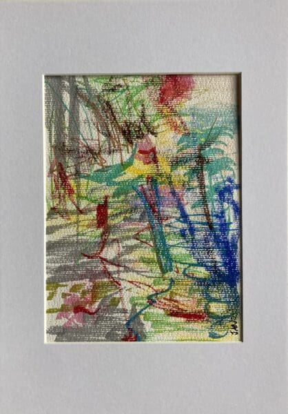 Original Drawing on Paper – Irish Art Abstract Landscape - "Lake Pondering" A4 Mounted
