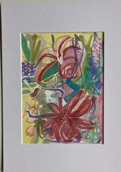 Original Drawing on Paper – Irish Art Floral Art - "Flower Power" A4 Mounted