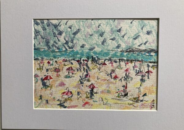 Original Drawing on Paper – Wicklow Beach Art Irish Art - "Sunny Day, Brittas Bay" A4 Mounted