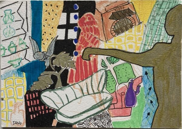 Original Irish Drawing - Abstract - "Things That I Saw Today That I Liked " A4 Mounted