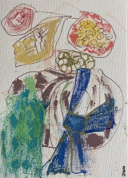 Original Irish Drawing - Modern Decor, Figurative Portrait - Retro Bouquet A4 Mounted