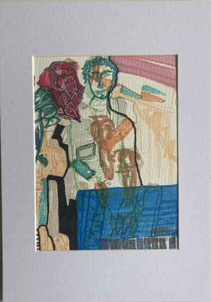 Original Irish Drawing - Mid Century Vintage Decor, Figurative Portrait - Roman Vignette A4 Mounted