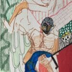 Original Irish Drawing - Mid Century Vintage Decor, Figurative Portrait - The Guys A4 Mounted