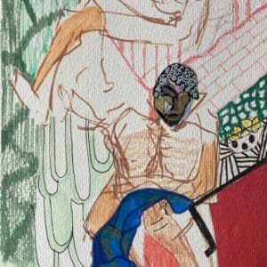 Original Irish Drawing - Mid Century Vintage Decor, Figurative Portrait - The Guys A4 Mounted
