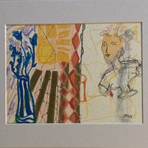 Original Irish Drawing - Mid Century Vintage Decor, Figurative Portrait - Out of Body A4 Mounted
