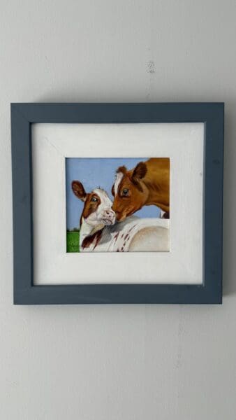 Countryside Cows, Original Oil Painting, Small Oil Painting, Framed Oil Painting