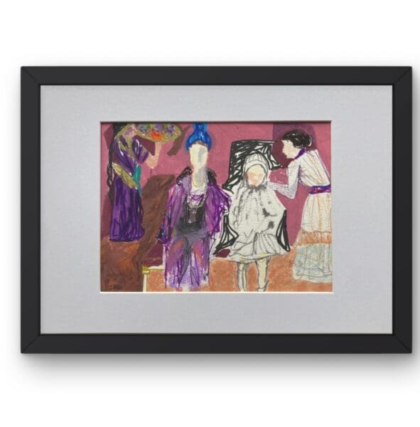 Original Irish Drawing - Irish Art Figurative Art - "Don't Fidget Bridget" A4 Mounted