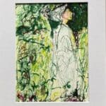 Original Irish Drawing - Irish Art Figurative Art - French Lessons In Green A4 Mounted