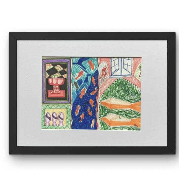 Original Irish Drawing - Abstract - "Pescatarian" A4 Mounted Eclectic Art